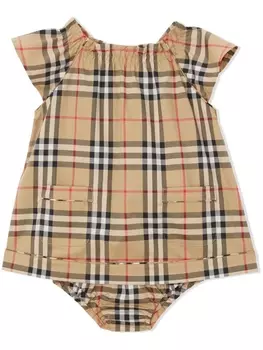 Burberry Kids комплект из платья и блумеров в клетку Vintage Check, нейтральный цвет