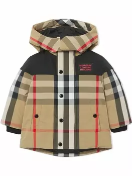 Burberry Kids куртка в клетку со съемным капюшоном, нейтральный цвет