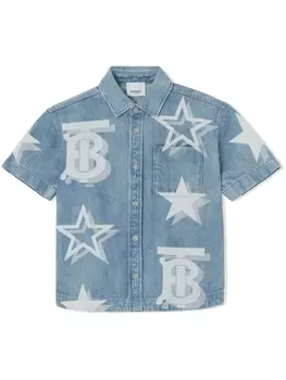 Burberry Kids monogram-print denim shirt, синий