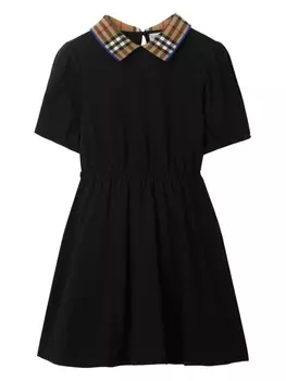 Burberry Kids платье с клетчатым воротником поло, черный
