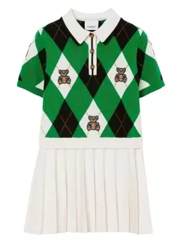 Burberry Kids платье Thomas Bear с узором аргайл, зеленый
