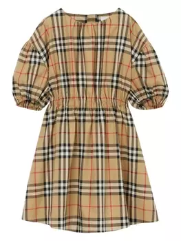 Burberry Kids платье в клетку, нейтральный цвет