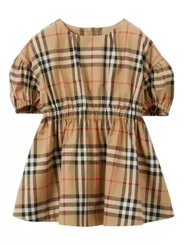 Burberry Kids платье в клетку, нейтральный цвет