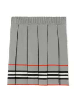 Burberry Kids плиссированная юбка мини с полосками Icon Stripe, серый