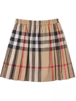 Burberry Kids плиссированная юбка в клетку, коричневый