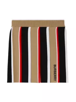 Burberry Kids полосатая юбка с вышитым логотипом, нейтральный цвет