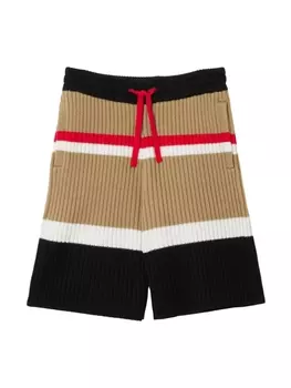 Burberry Kids полосатые шерстяные шорты с кулиской, черный