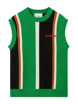 Burberry Kids полосатый топ без рукавов с вышитым логотипом, зеленый