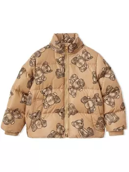 Burberry Kids пуховик с принтом Thomas Bear, нейтральный цвет