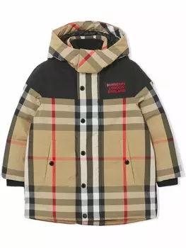Burberry Kids пуховик со съемным капюшоном, нейтральный цвет