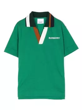 Burberry Kids рубашка поло с вышитым логотипом, зеленый