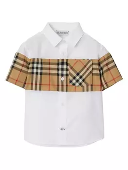 Burberry Kids рубашка со вставкой в клетку Vintage Check, белый