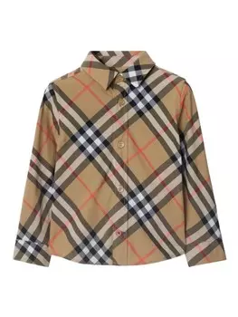 Burberry Kids рубашка в клетку, нейтральный цвет