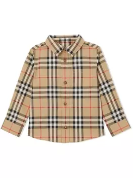 Burberry Kids рубашка в клетку Vintage Check с длинными рукавами, нейтральный цвет