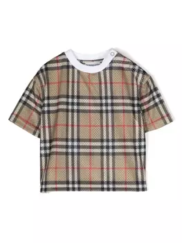 Burberry Kids сетчатая футболка в клетку Vintage Check, нейтральный цвет