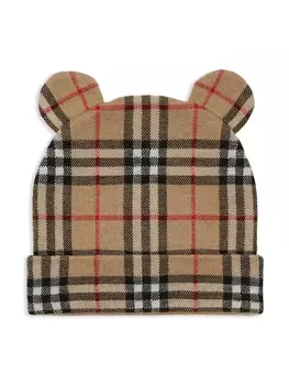 Burberry Kids шерстяная шапка бини в клетку, нейтральный цвет