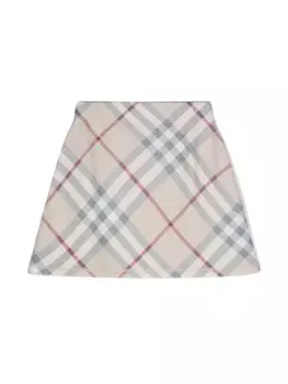 Burberry Kids шерстяная юбка в клетку, нейтральный цвет