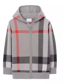Burberry Kids шерстяное худи в клетку, серый