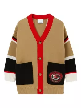Burberry Kids шерстяной кардиган с аппликацией, нейтральный цвет