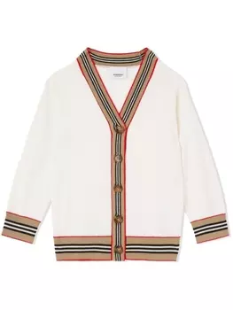 Burberry Kids шерстяной кардиган с отделкой Icon Stripe, нейтральный цвет