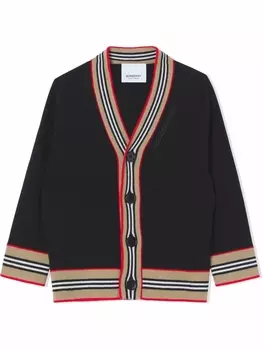 Burberry Kids шерстяной кардиган в полоску Icon Stripe, черный