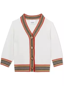 Burberry Kids шерстяной кардиган в полоску Icon Stripe, белый
