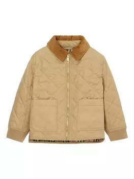 Burberry Kids стеганая куртка с вельветовым воротником, нейтральный цвет