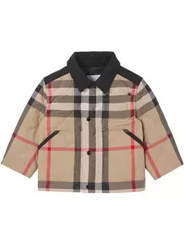 Burberry Kids стеганая куртка в клетку с логотипом, нейтральный цвет