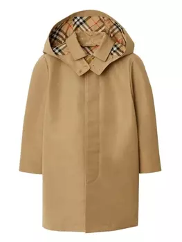 Burberry Kids тренч с капюшоном и клетчатой подкладкой, коричневый