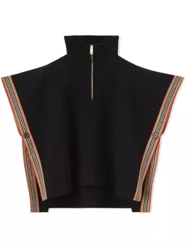 Трикотажный кейп с отделкой Burberry Kids Icon Stripe, черный