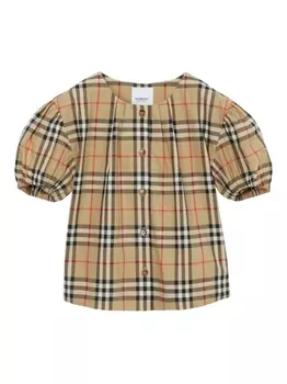 Burberry Kids твиловая блузка в клетку, коричневый