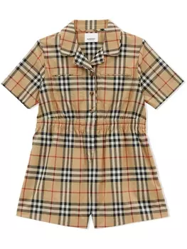 Burberry Kids твиловый комбинезон в клетку Vintage Check, коричневый