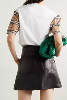 BURBERRY Клетчатая футболка из хлопкового джерси с поплиновой отделкой, белый