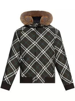 Burberry клетчатая куртка-бомбер с отделкой из искусственного меха, коричневый