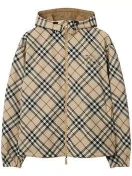 Burberry клетчатая куртка с вышитым логотипом, нейтральный цвет