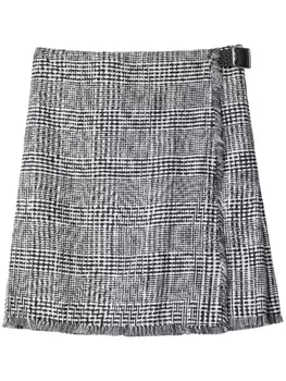 Burberry клетчатая мини-юбка с бахромой, черный