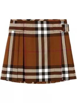 Burberry клетчатая мини-юбка со складками, коричневый