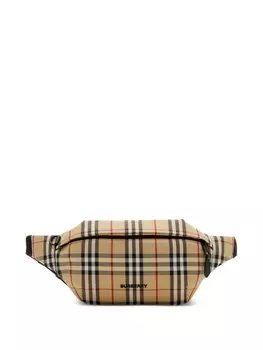 Burberry клетчатая поясная сумка с нашивкой-логотипом, нейтральный цвет