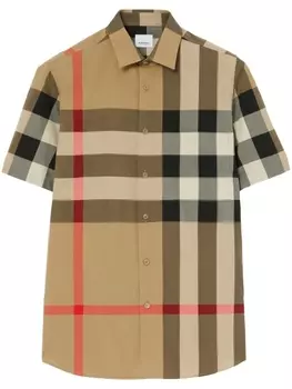 Burberry клетчатая рубашка с короткими рукавами, нейтральный цвет