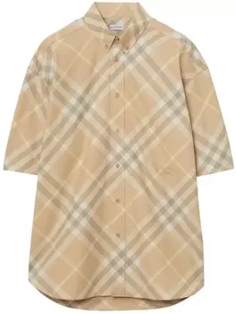 Burberry клетчатая рубашка с короткими рукавами, нейтральный цвет