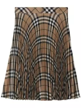 Burberry клетчатая шерстяная юбка, нейтральный цвет