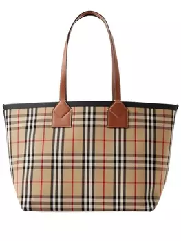 Клетчатая сумка-тоут Burberry London среднего размера, коричневый