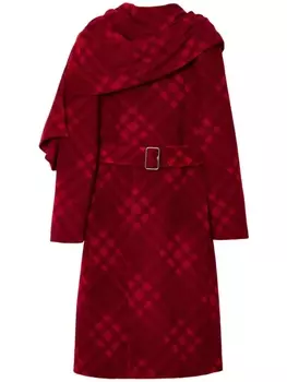 Burberry клетчатое пальто с драпировкой, красный