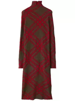 Burberry клетчатое платье-футляр из смеси шерсти, зеленый