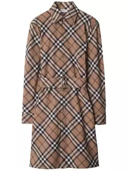 Burberry клетчатое платье-рубашка, коричневый