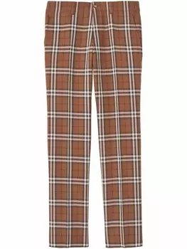 Burberry клетчатые брюки строгого кроя, коричневый