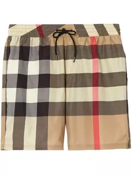 Burberry клетчатые плавки-шорты с кулиской, нейтральный цвет