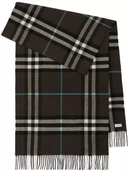 Burberry клетчатый кашемировый шарф с бахромой, коричневый