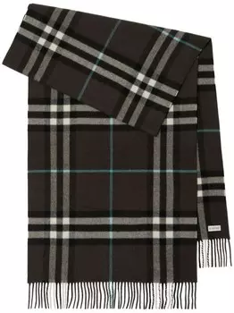 Burberry клетчатый кашемировый шарф с бахромой, коричневый