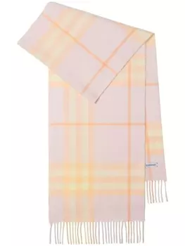 Burberry клетчатый кашемировый шарф с бахромой, розовый